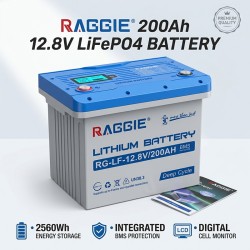 LiFePO4 Литиев акумулатор RAGGIE 12.8V 200Ah за соларни системи, кемпери и лодки